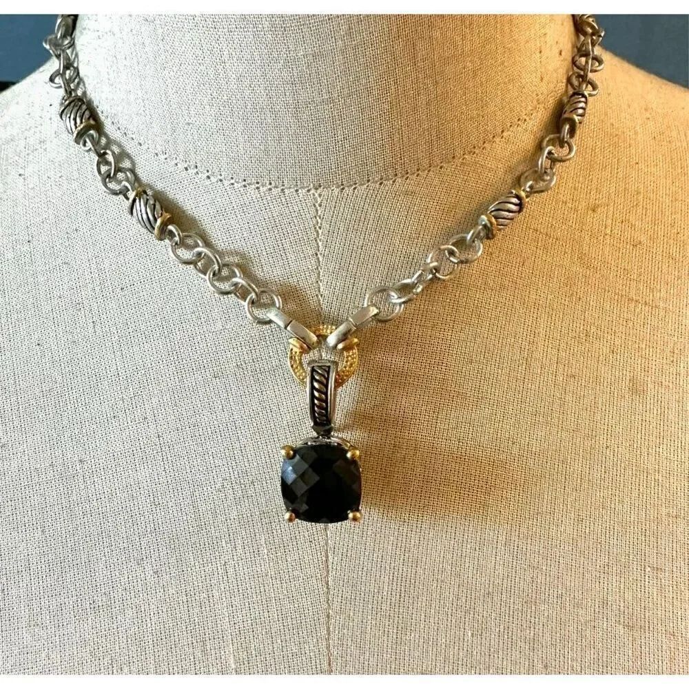 Silver gold tone geometric pendant necklace